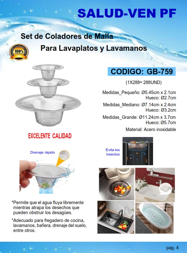 SET COLADORES MALLA P/LAVAP-LAVAM - ACERO INOX - 3UND