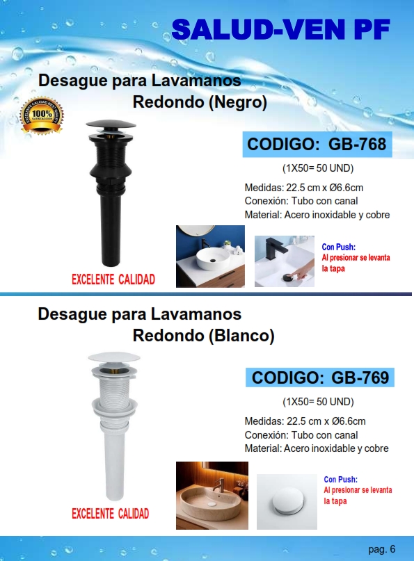DESAGUE P/LAVAM NEGRO - PUSH (S/REBOS) 22,5x6,6CM - ACERO Y 