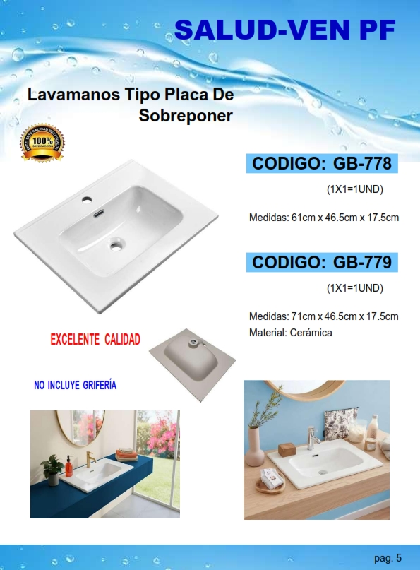 LAVAM CERAMICA T/PLACA SOBREPONER - 71X46,5 CM - S/ACCES