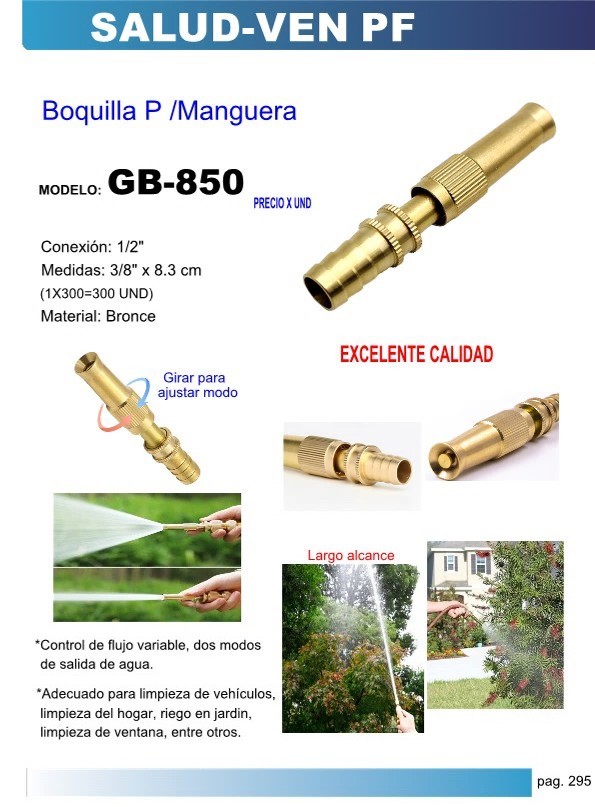 BOQUILLA P/MANGUERA ESPIGA AJUSTABLE BRONCE 1/2"