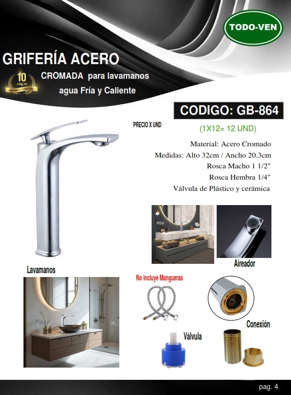 GRIF LUJO LAVAM F/C 32X20CM ACERO CROMADO