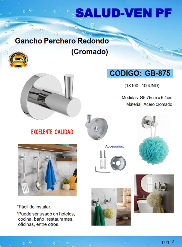 GANCHO PERCHERO REDOND - ACERO CROMADO - 5,7X6,4CM