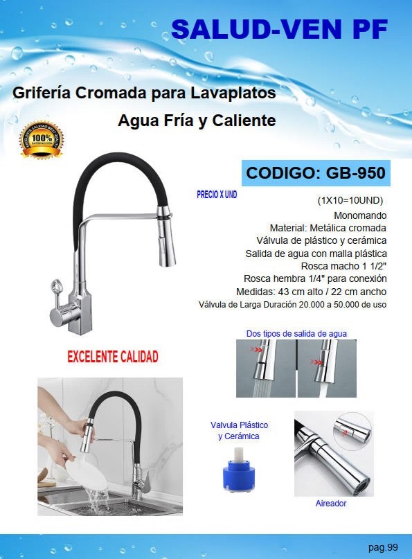 GRIF P/LAVAPLATOS CUELLO NEGRO AGUA F/C - AIREADOR  ACERO CR
