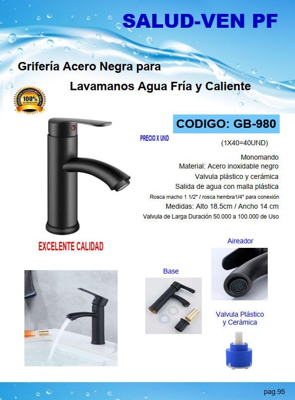 GRIF LUJO P/LAVAM ACERO NEGRO AGUA FRIA/CAL 18,5X14CM