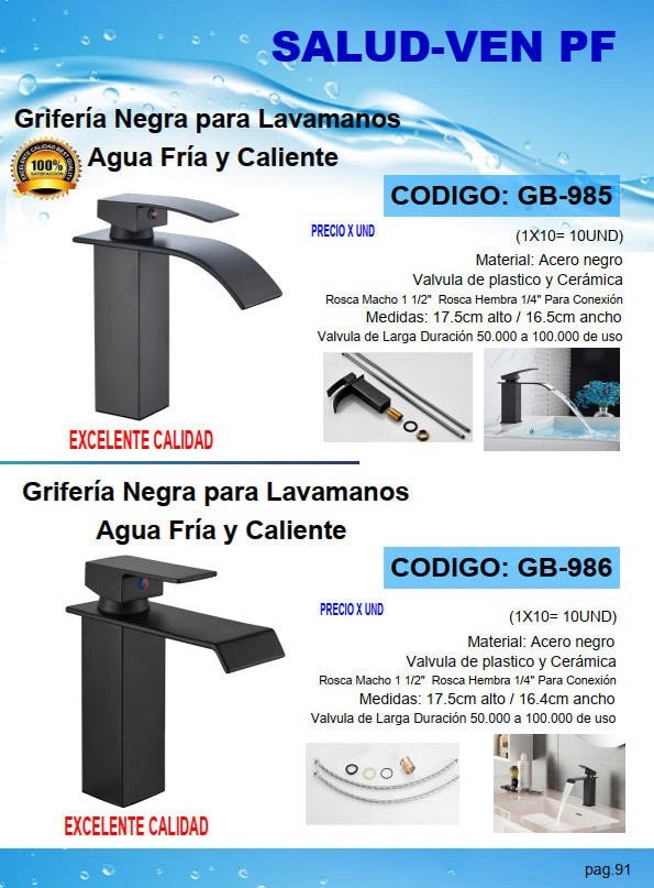 GRIF P/LAVAM CUADR PICO PLANO F/C ACERO NEGRO 17X16,5CM