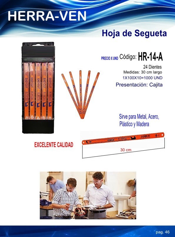 Hoja segueta 24 Dientes (P/TUBO)