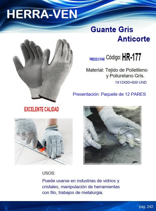 GUANTES GRIS ANTICORTE POLIUR POLIETI