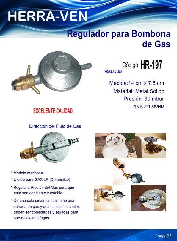 REGULADOR P/BOMBONA GAS (MARIPOSA - ESPIGA