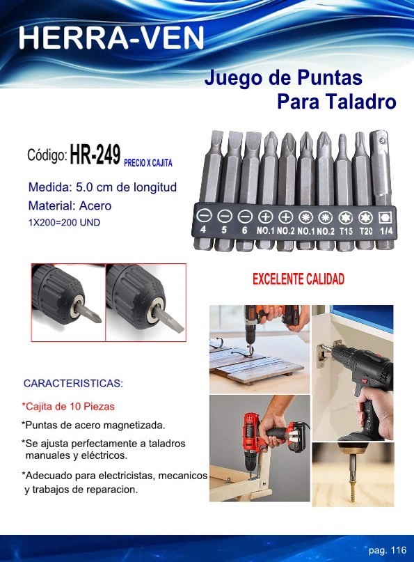 JUEGO PUNTAS P/TALADRO 5CM ACERO - 10UND