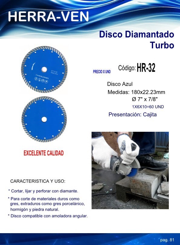 Disco D.D.TURBO 7.5 180X22.23mm BLISTER
