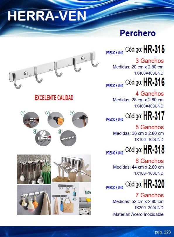 PERCHERO 7 GANCHOS ACERO INOX