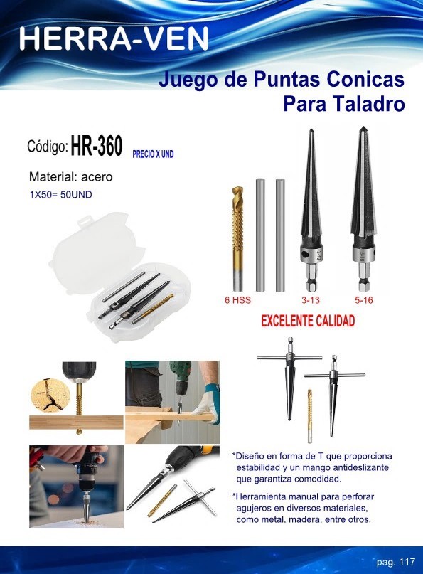 JUEGO PUNTAS CONICAS P/TALADRO ACERO