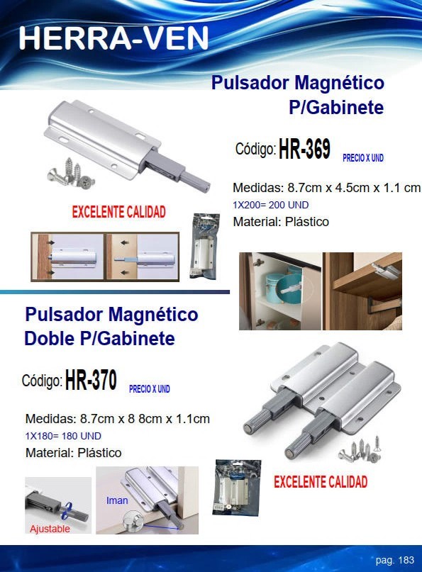PULSADOR MAGNETICO DOBLE P/GABINETE PLAST 8,7X8,8CM