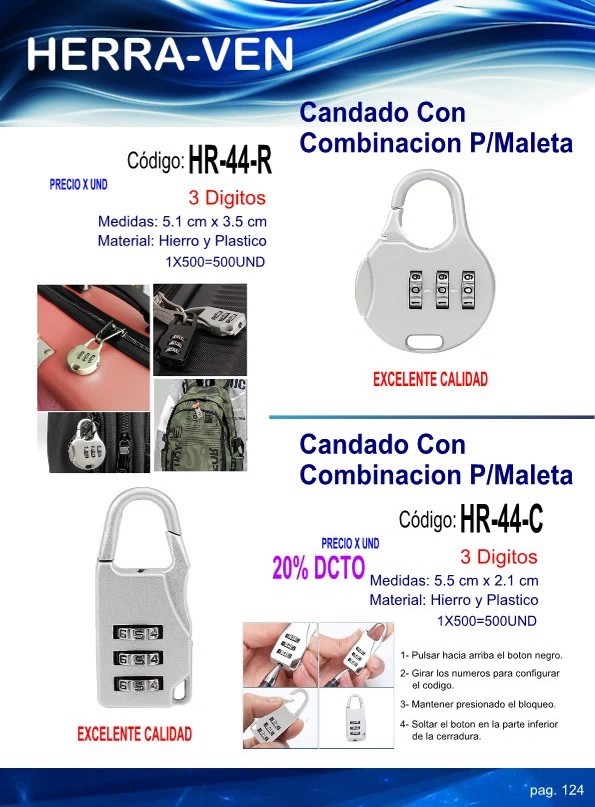 CANDADO 3 COMBINACION P/MALETA OVALADO
