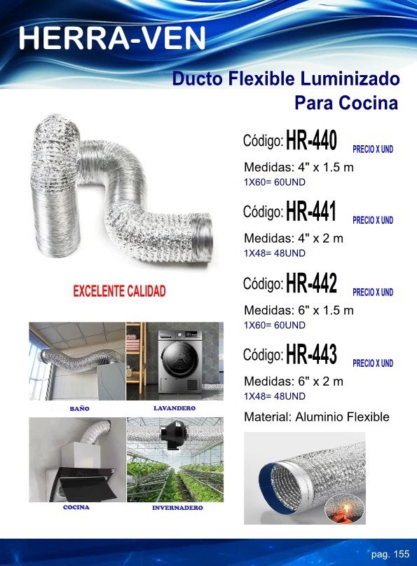 DUCTO FLEXIBLE LUMINIZADO P/COCINA 4" X 1.5 m