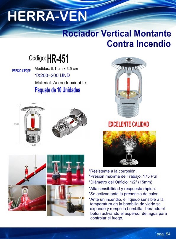 ROCIADOR VERTICAL MONTANTE CONTRA INCENDIO 10UND