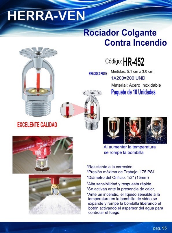 ROCIADOR COLGANTE CONTRA INCENDIO 10UND