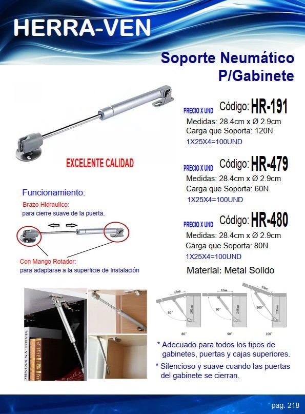 SOPORTE NEUMATICO P/ GABINETE 28,4X2,9CM - 80TN