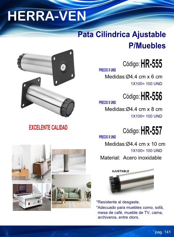 PATA CILINDRICA AJUSTABLE P/MUEBLES 6 X 4,4CM