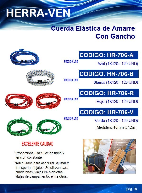 CUERDA ELASTICA AMARRE C/GANCHO ROJO - 1CMX1,5MT