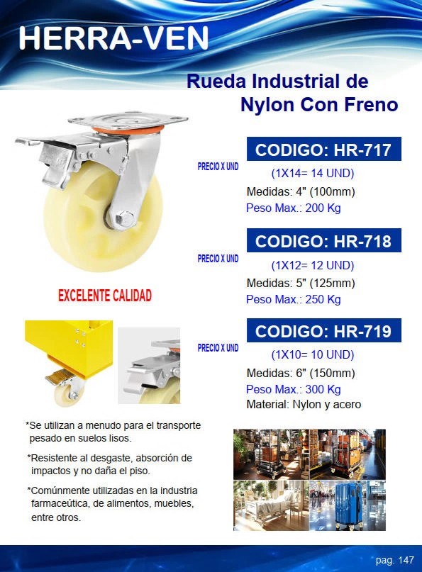 RUEDA INDUST NYLON Y ACERO C/FRENO 4"