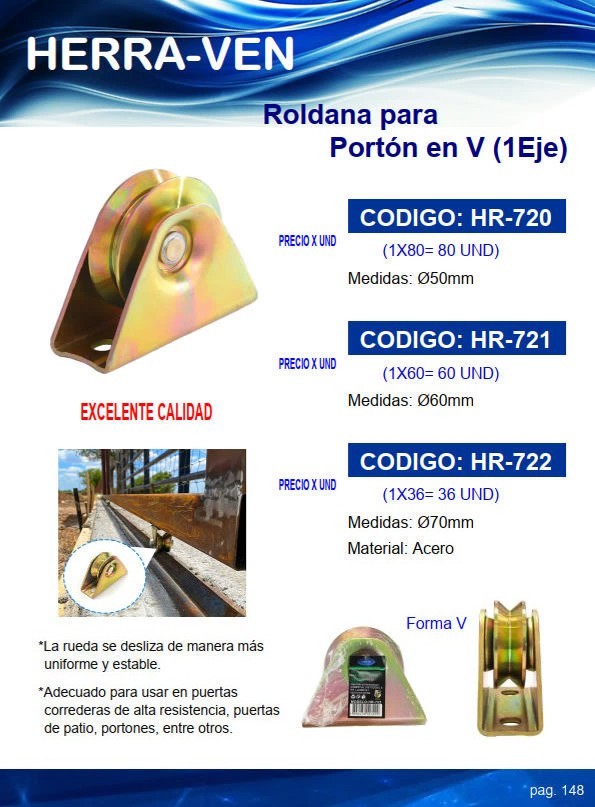 ROLDANA EN V - P/PORTON (1 EJE) - ACERO -  7CM