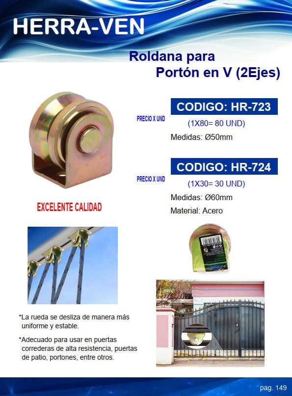 ROLDANA EN V - P/PORTON (2 EJES) - ACERO -  6CM
