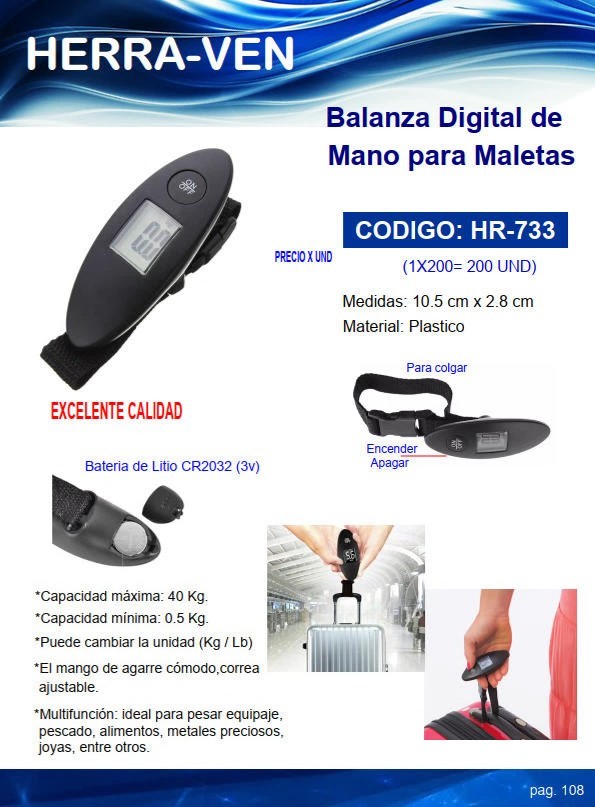 BALANZA DIGITAL P/MALETAS MANUAL - PLATS - 10X2,8CM - 0,5-40