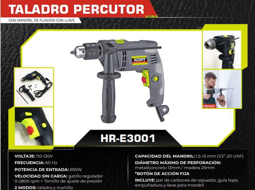 TALADRO IMPACTO 1/2 - 650W - 110 - 2800 rpm - MARTILLO