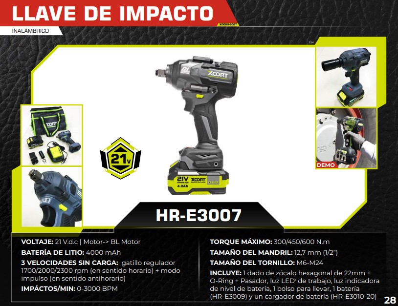 TALADRO IMPACTO 1/2 - 21VDC - 4000ma - 2300 rpm - TORQUE 600