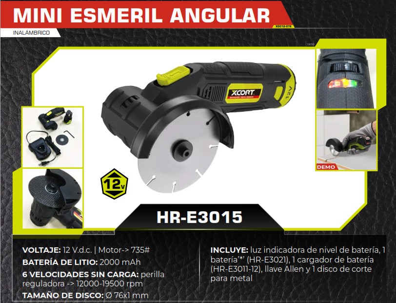 AMOLADORA ANGULAR 12vdc - 3" - 12000 rpm