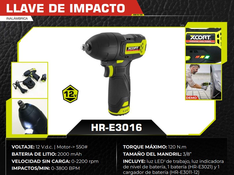DESTORNILLADOR IMPACTO  3/8" - 12V - 2200 rpm - 2000ma