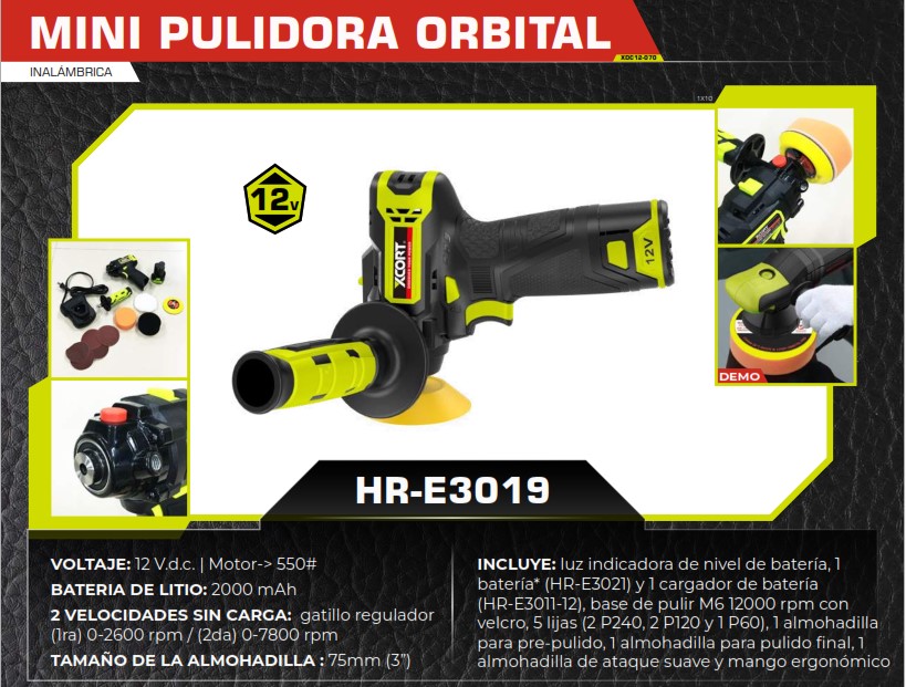 PULIDORA AUTOMOTRIZ 12V - 75MM - 7800 rpm - 2000am