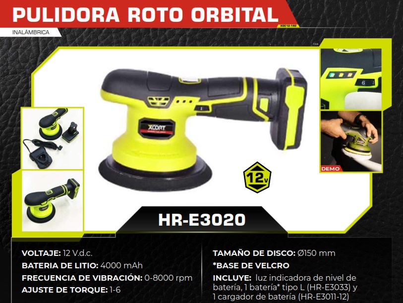 PULIDORA ORBITAL 12V - 150MM - 8000 rpm - AJUSTE TORQUE 1+6