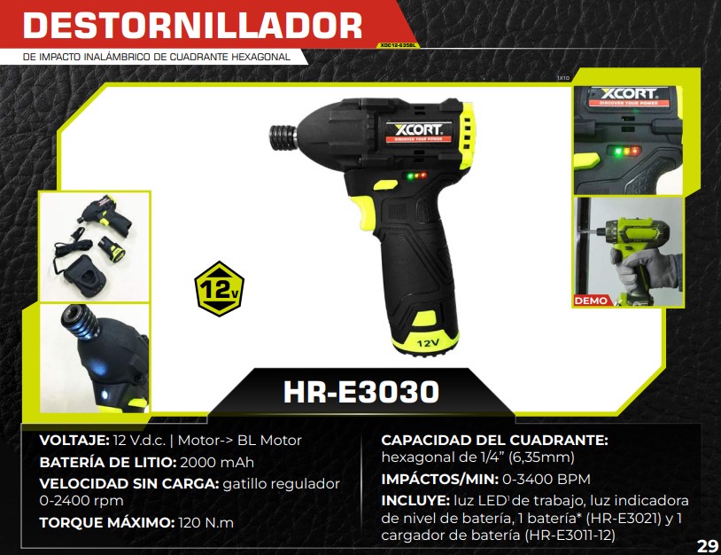 DESTORNILLADOR 1/4" 12V - 2400 rpm - S/ESCOBILLA