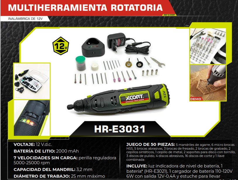 JUEGO MULTIHERRAMIENTA ROTATORIA 50PZAS - 12V- 6W - 25000rpm