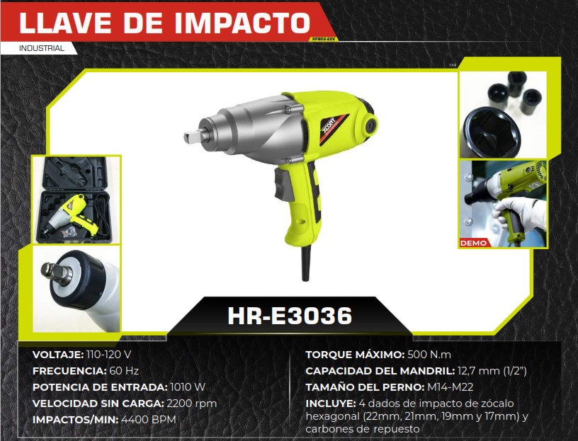 JUEGO DESTORN ELECTRICO IMPACTO 1/2 - 110V - 1000W - 2200rpm