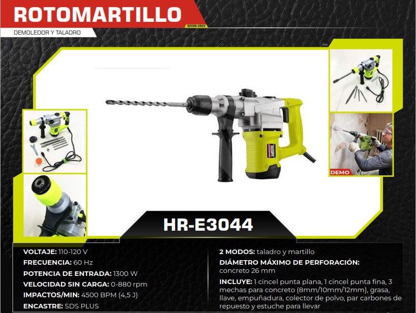 ROTOMARTILLO 110V - 1300W - 880 rpm (Incluye cinceles - mech