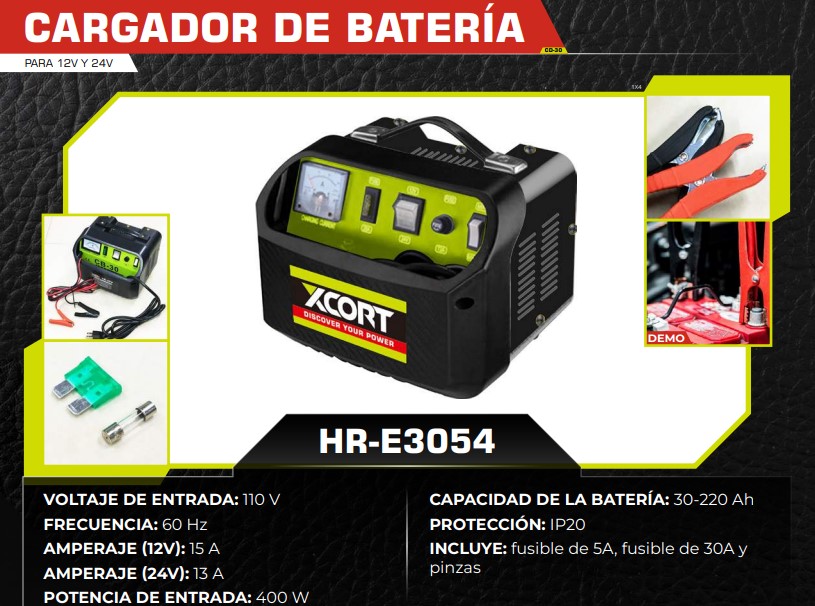CARGADOR BATERIA 110V - 12 Y 24V - 450W - 30/220ah - IP20