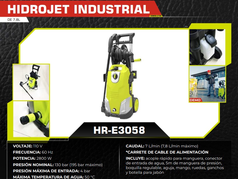 HIDROJET INDUSTRIAL(7.8L/min) 110V- 2800W - PRESION NOM = 13