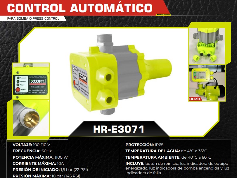 CONTROL AUTOMATICO PARA BOMBA 110v - 10 AMP - IP65 - PRESION