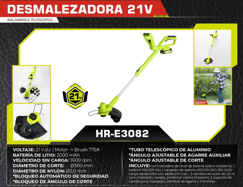 DESMALEZADORA INALAMBRICA 21V 2000mAH- 7600RPM - RUEDAS - NY