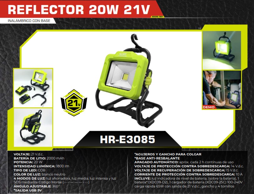 REFLECTOR INALAMBRICO 21V - 1800 LUMENS - 20W