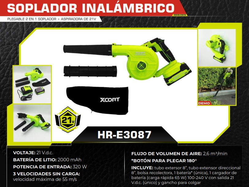 SOPLADOR ASPIRADORA 21V 2EN 1 - 65W - AJUSTABLE - BAT 2,0AH