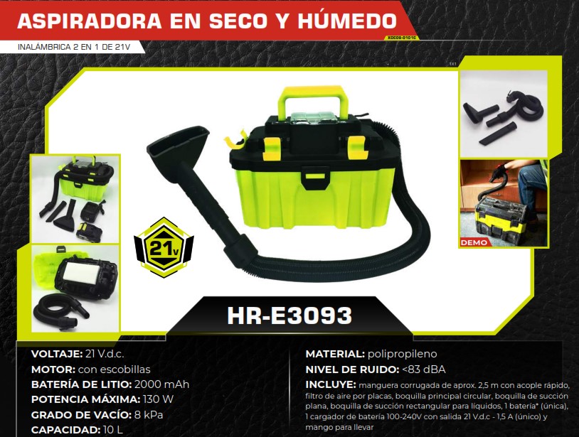 ASPIRADORA 21V EN SECO Y HUMEDO 2 EN 1 - 130W - 10LTS