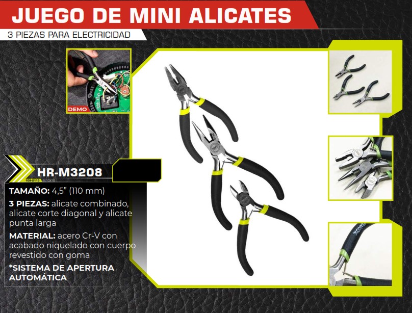 JUEGO DE MINIALICATES 3 PIEZAS P/ELECT 4,5" AUTOM M/GOMA