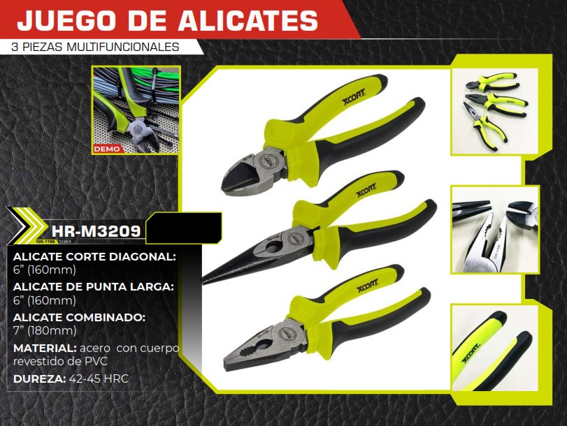 JUEGO DE 3 ALICATES 6" (ALICATE ELEC-PUNTA LARGA - CORTE)
