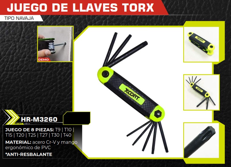 JUEGO LLAVES TORX T/NAVAJA 8PZAS ANTIRESBALANTE