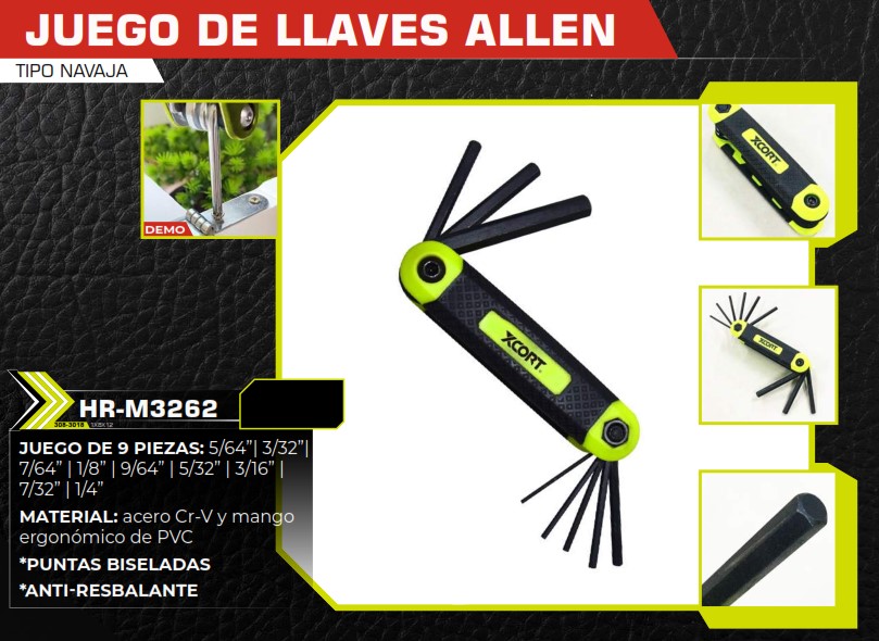 JUEGO LLAVES ALLEN T/NAVAJA 8PZAS ANTIRESBALANTE