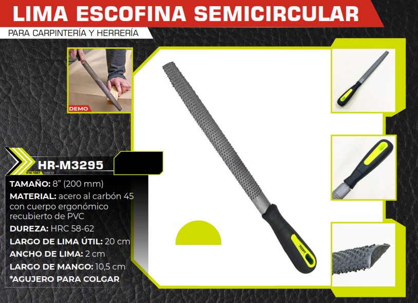 LIMA ESCOFINA SEMICIRCULAR 8" MANGO PLAST